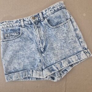 American Apparel 90s Denim High Waist Cuff Short Womens 26 Acid Wash Made in USA